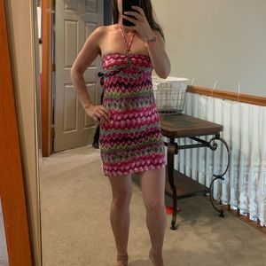 Colorful strapless tie around neck mini dress